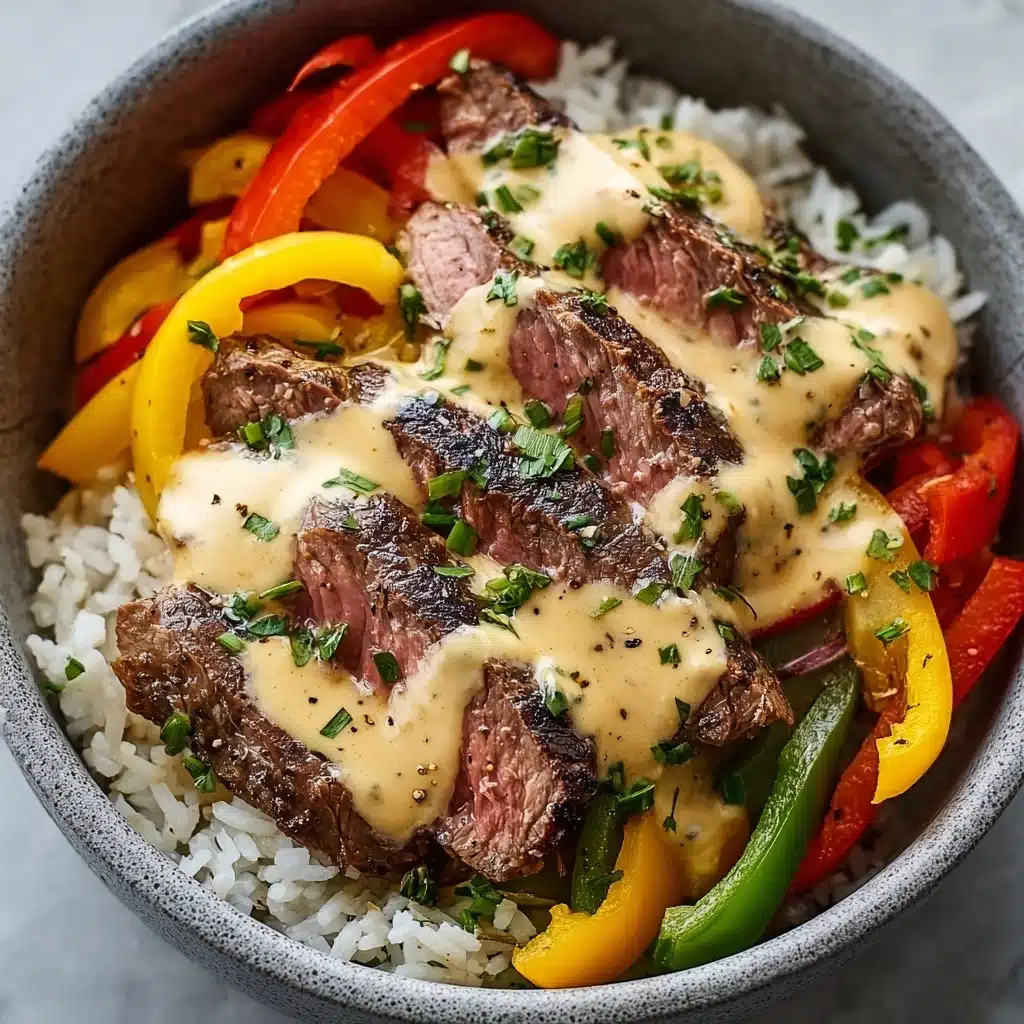 High Protein Philly Cheesesteak Rice Bowls Recipe - Recipe Image