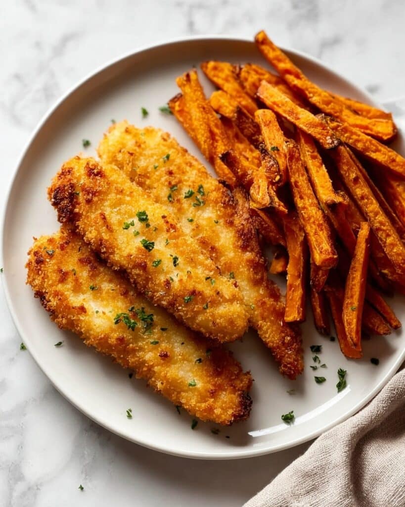 Crispy Fish Sticks with Sweet Potato Fries Recipe