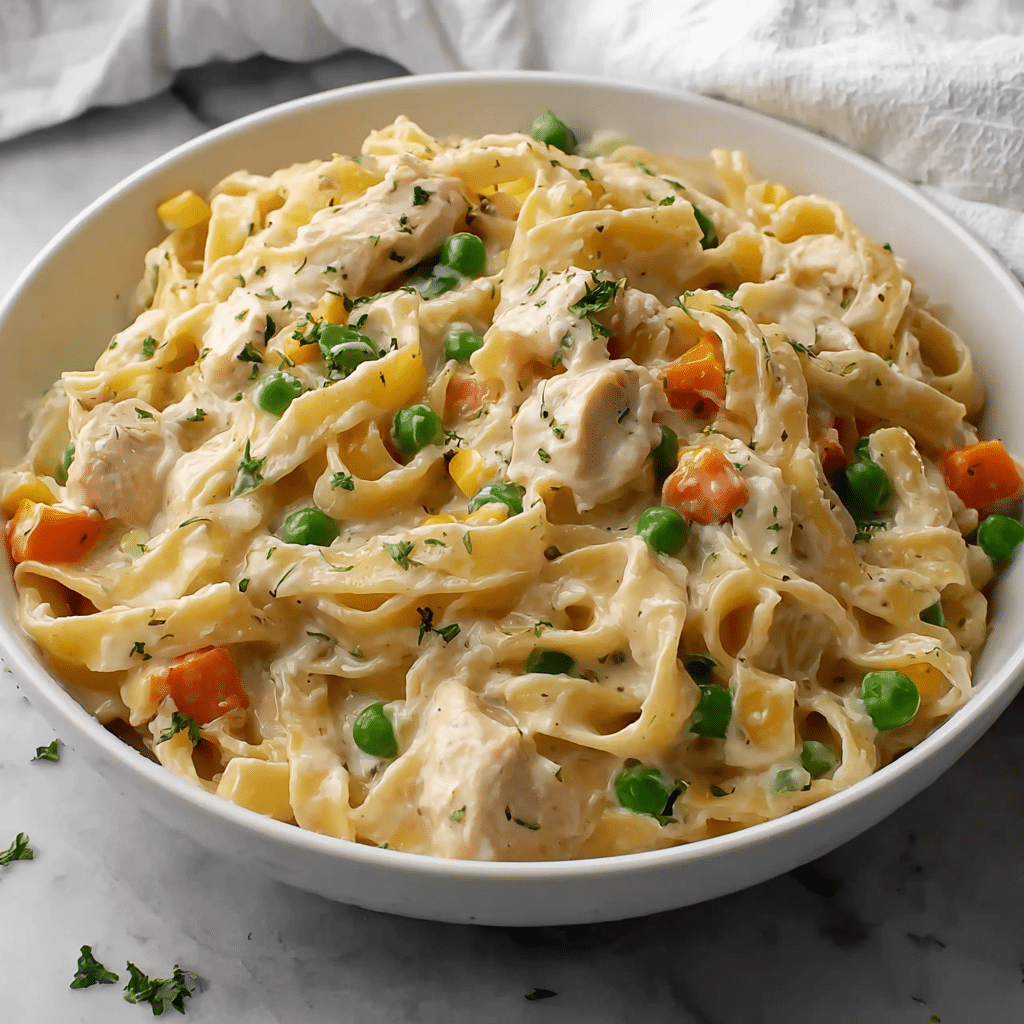 Quick Chicken Pot Pie Pasta Recipe - Recipe Image