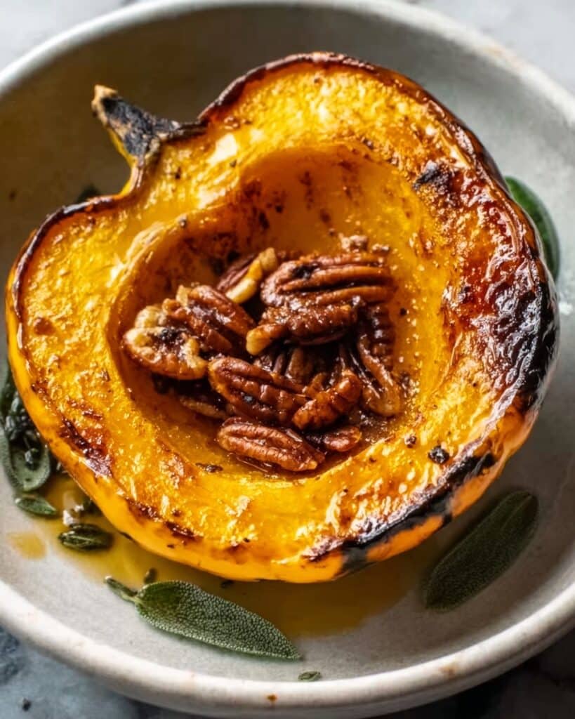 Maple Roasted Acorn Squash with Toasted Pecans and Sage Recipe
