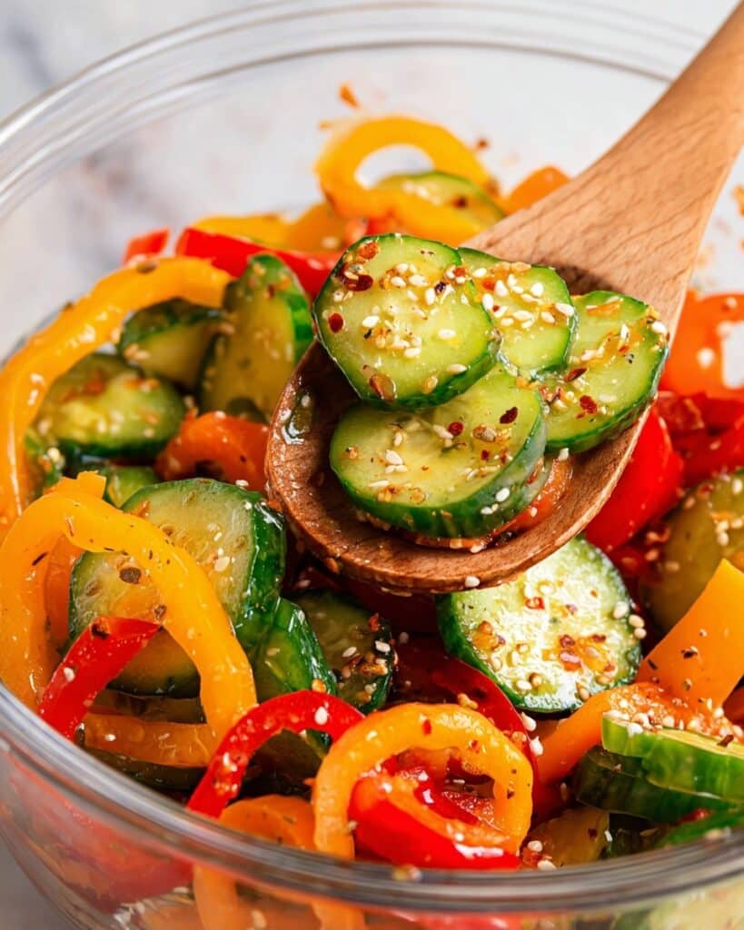 Cucumber and Sweet Pepper Salad with Sesame Ginger Dressing Recipe