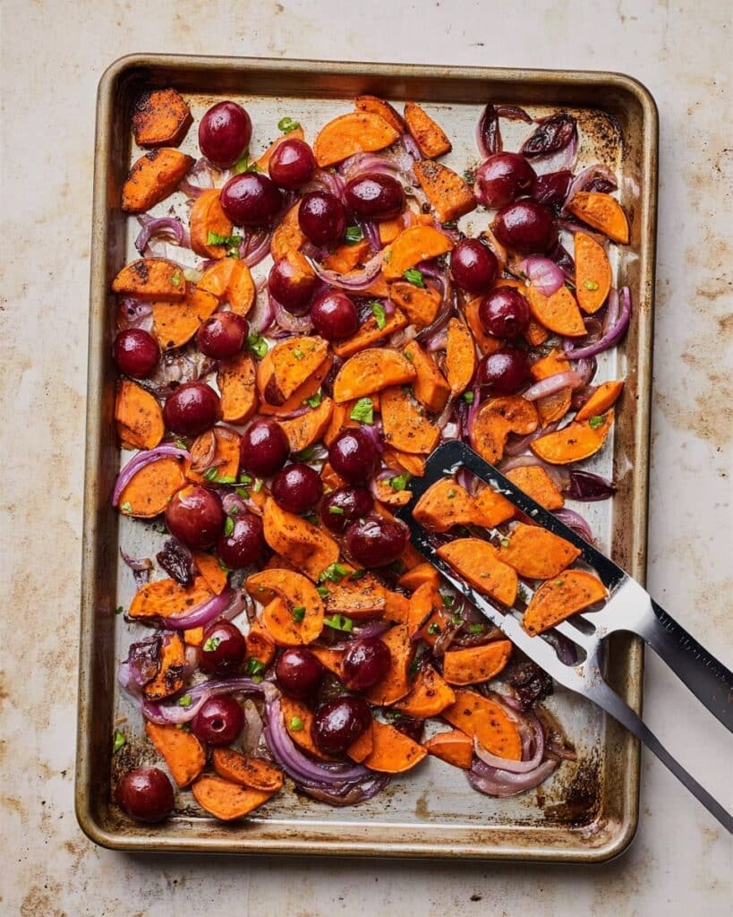 Sheet Pan Roasted California Grapes and Sweet Potatoes Recipe