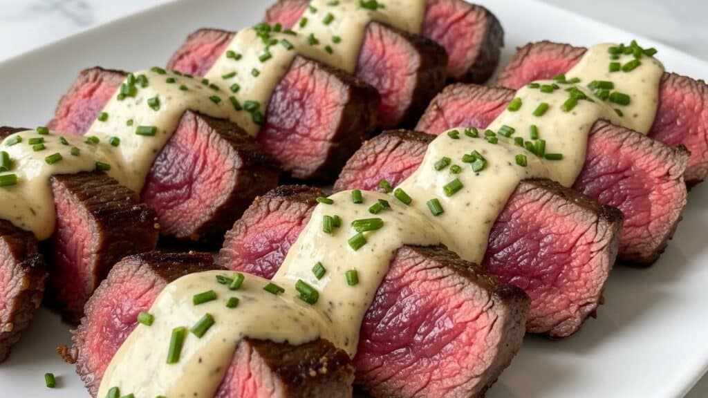 Juicy Ribeye Steak with Creamy Garlic Sauce Recipe