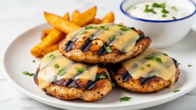 A close-up view of a white plate stacked with crispy golden-brown fried fish fillets, each piece showing a rough, crunchy texture with small green herb sprinkles on top. The fillets are glistening with a shiny, sticky-looking sauce that pools slightly at the base of the pile. The fish pieces are irregular but mostly oval and rectangular shapes, layered unevenly to create a small mound. The background includes a kitchen setting with blurred elements and the plate rests on a white marbled surface. Photo taken with an iphone --ar 4:5 --v 7
