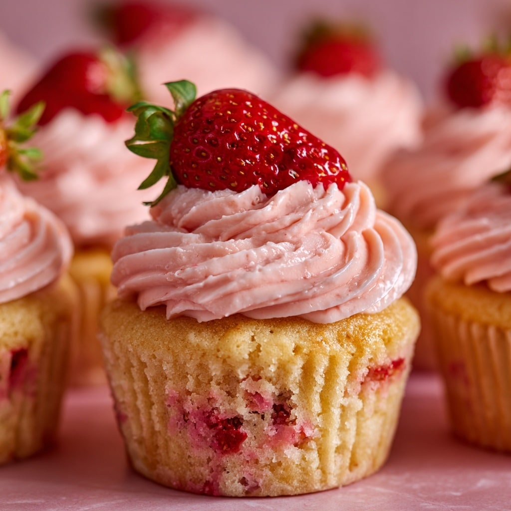 Strawberry Cupcakes with Cream Cheese Frosting and Strawberry Jam Filling Recipe - Recipe Image