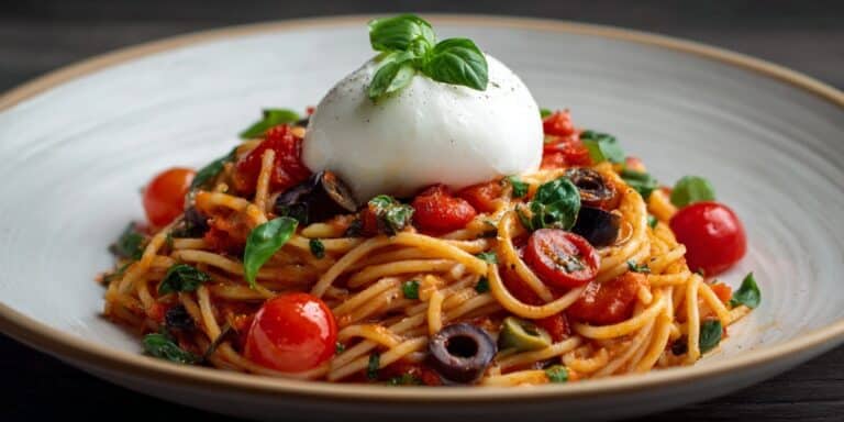 Greek Spaghetti with Tomato, Feta, and Fresh Herbs Recipe