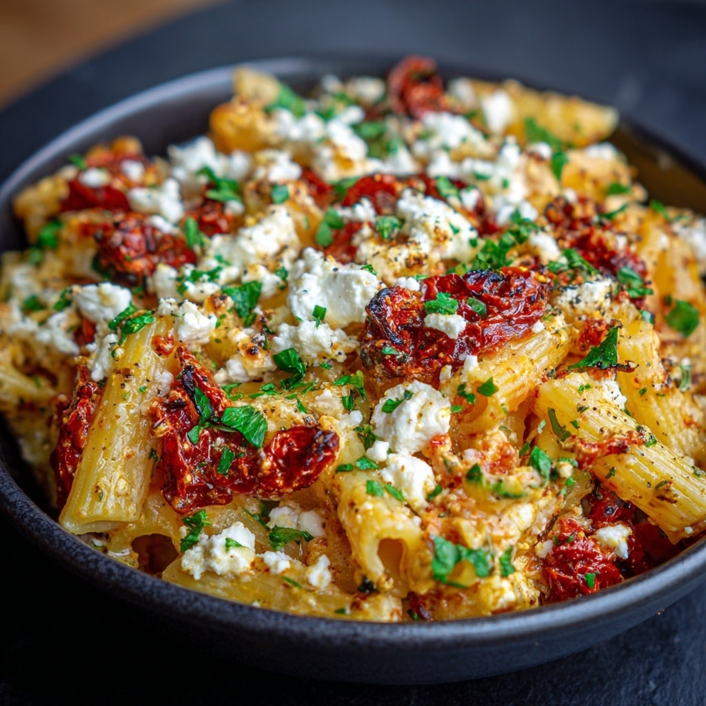 Baked Feta Pasta with Sun-Dried Tomatoes and Fresh Basil Recipe - Recipe Image
