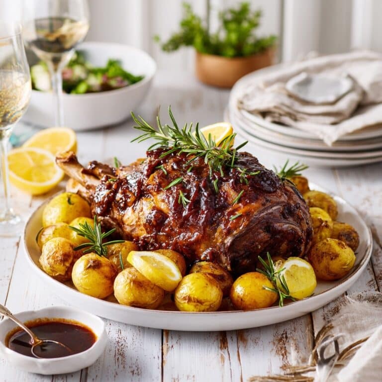 Slow-Roast Easter Stuffed Lamb with Potatoes and Mushroom Spinach Filling Recipe