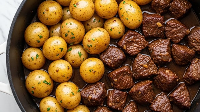 Crockpot Garlic Butter Beef Bites with Potatoes Recipe