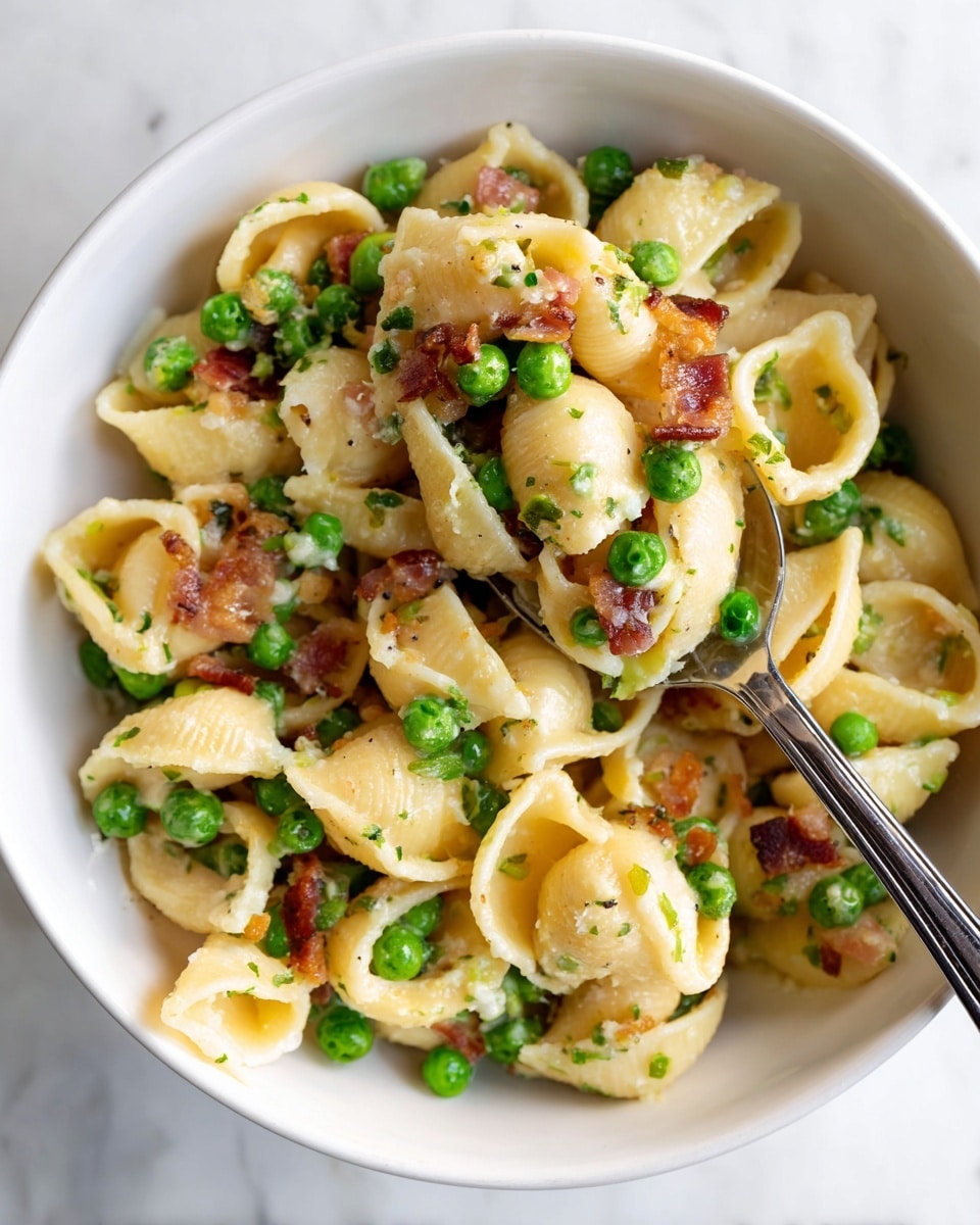Creamy Pasta Salad with Peas, Bacon, and Parmesan Recipe - Recipe Image