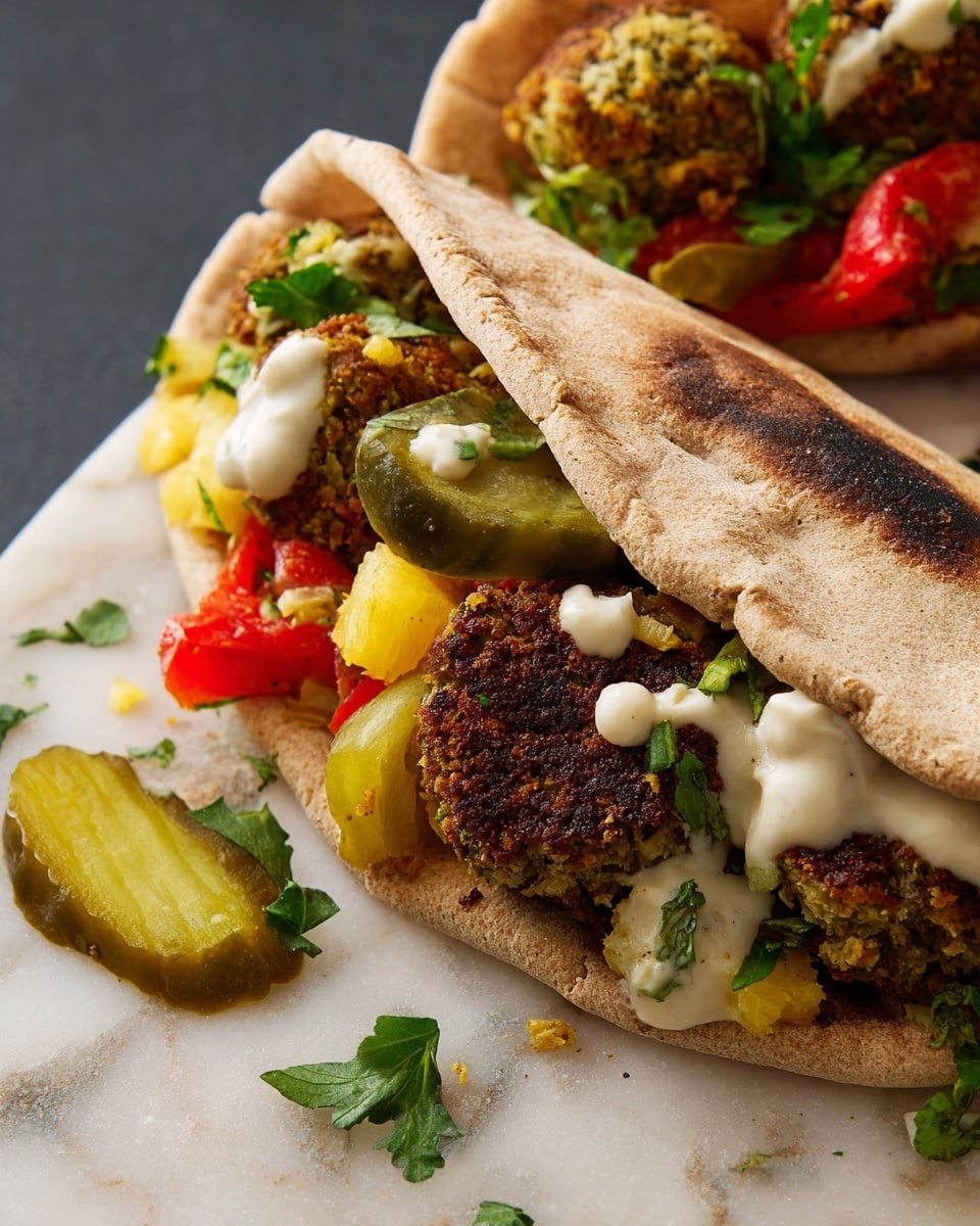 Baked Falafel Sandwiches with Roasted Vegetables and Tahini Sauce Recipe - Recipe Image