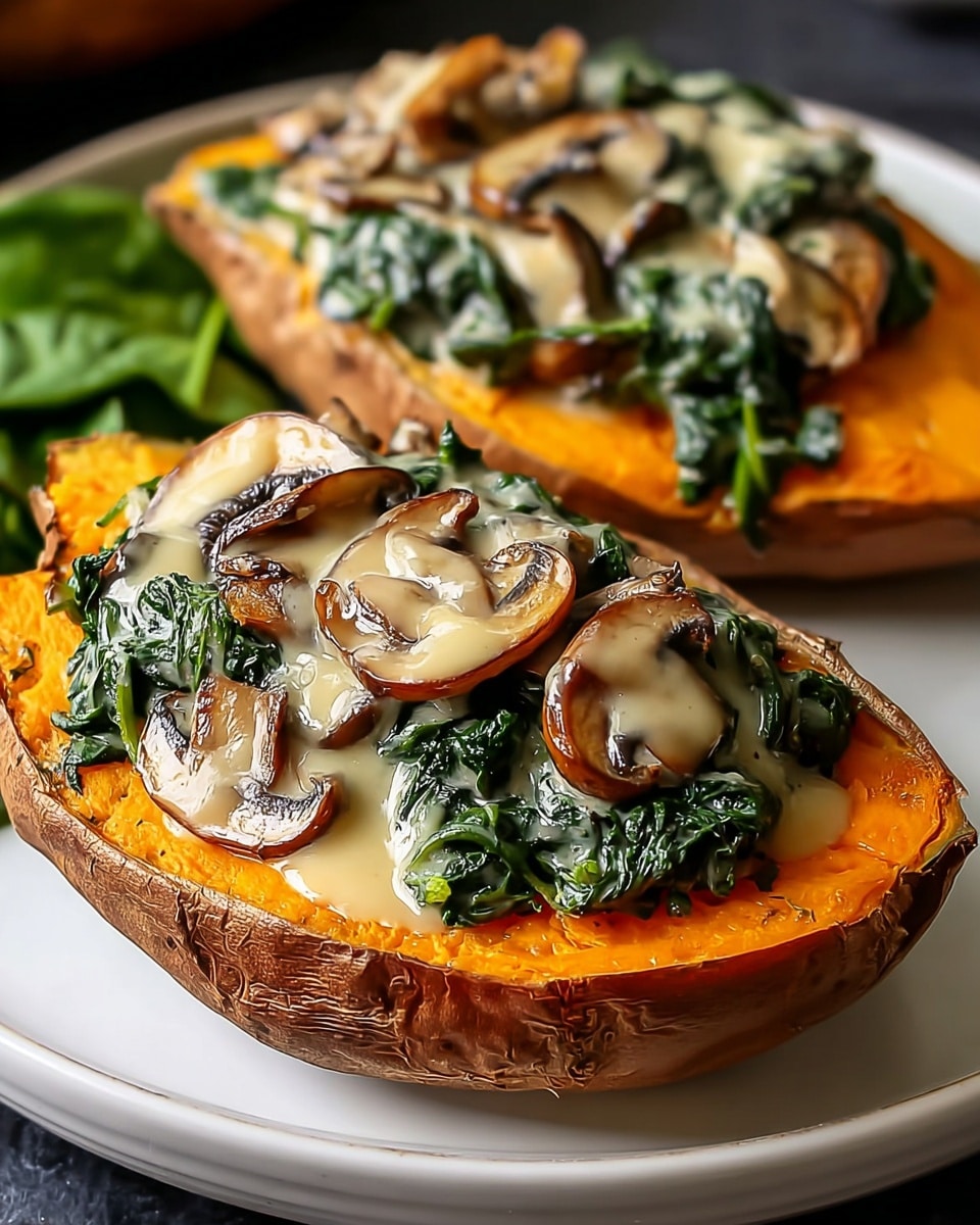 Creamy Mushroom and Spinach Stuffed Sweet Potatoes Recipe - Recipe Image