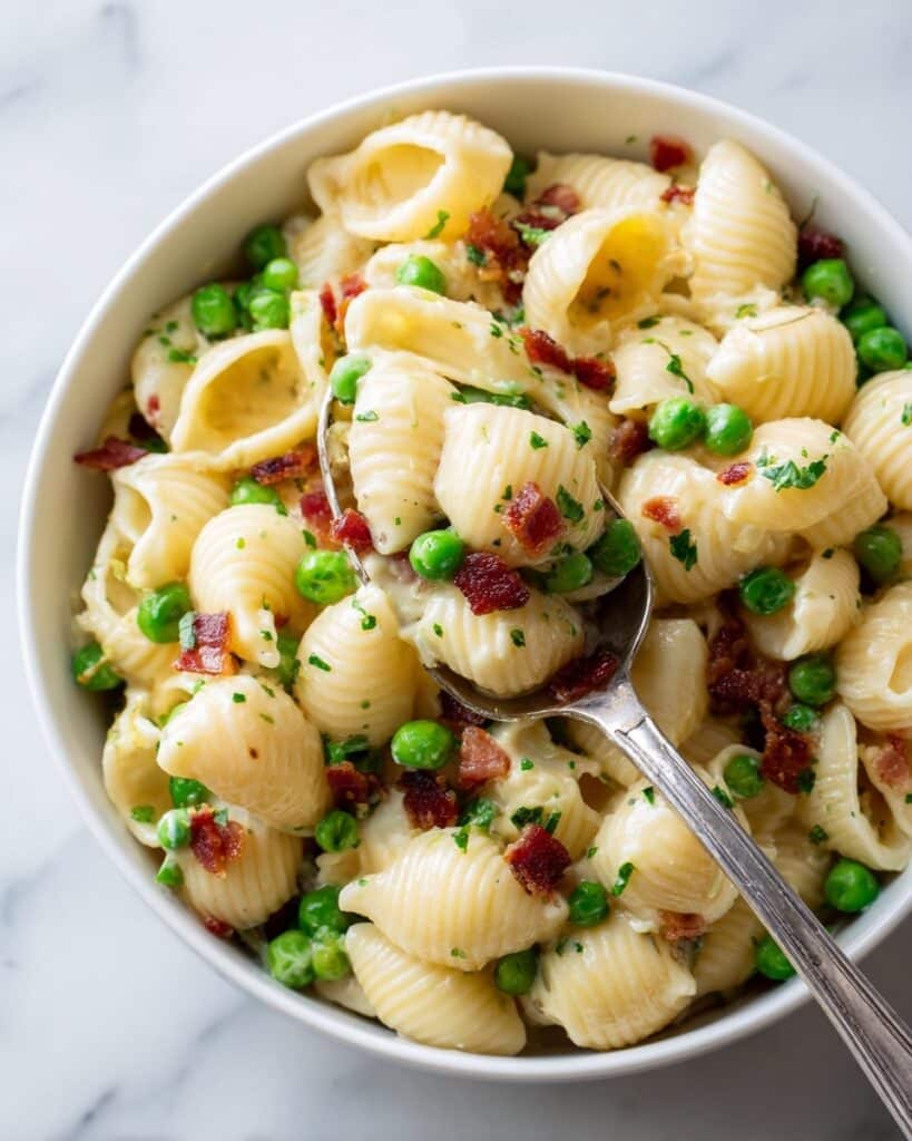 Creamy Pasta Salad with Peas, Bacon, and Parmesan Recipe