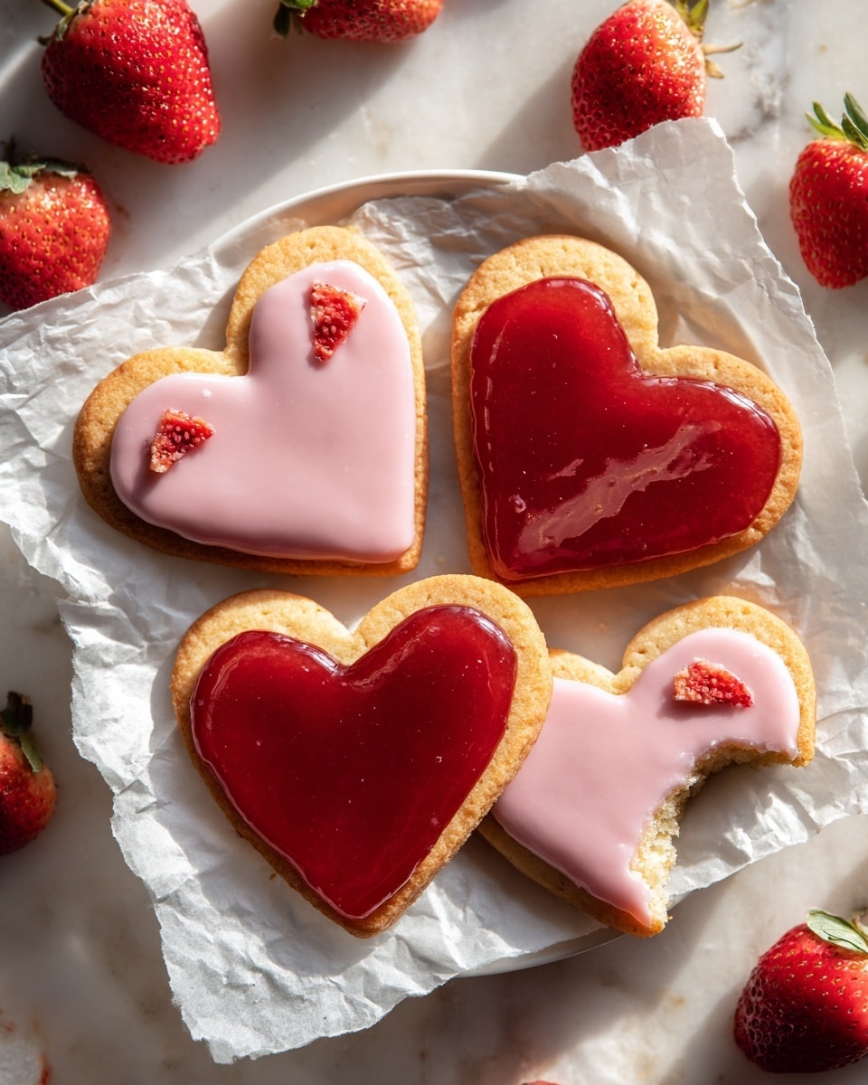 Strawberry Shortbread Cookies with Jam and Icing Glaze Recipe - Recipe Image