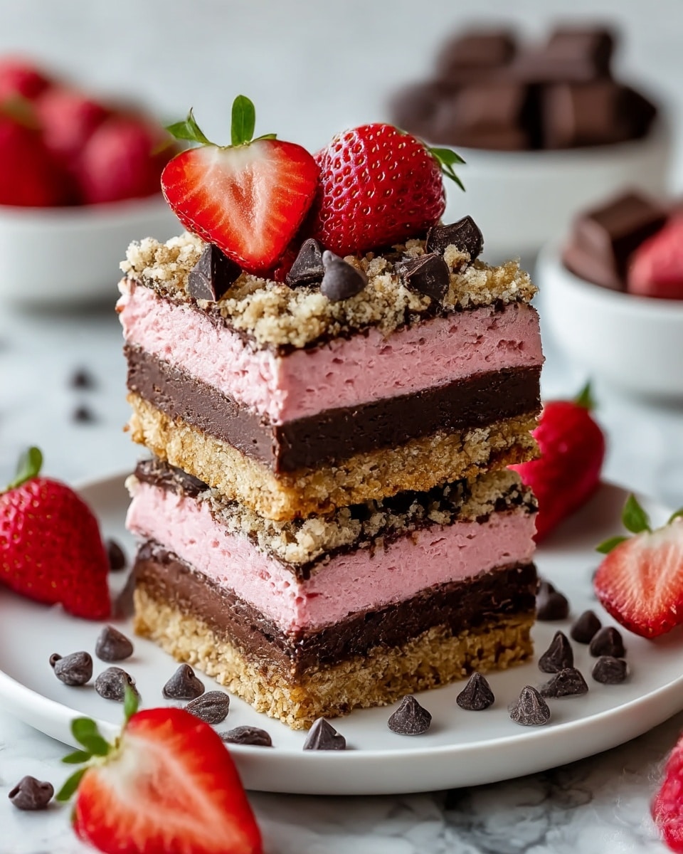 Strawberry Chocolate Crunch Cake Bars Recipe - Recipe Image